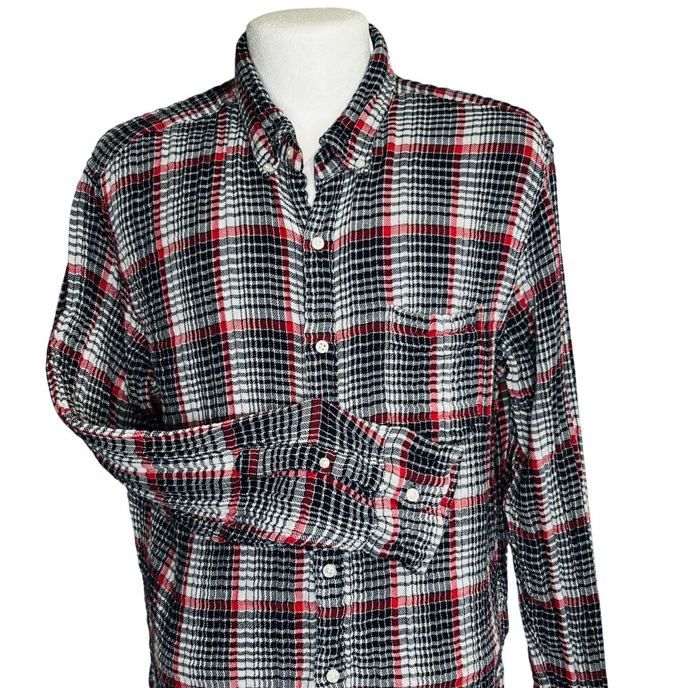 J Crew Mens XL Slim Double Weave Plaid Button Down Shirt Outdoors Cabin Blue